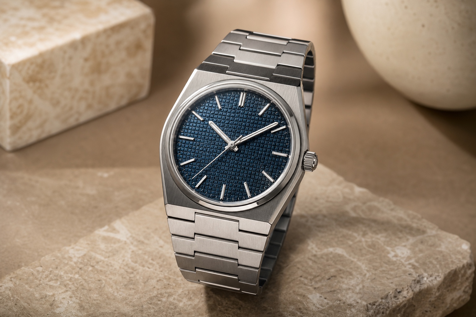 Часы Tissot PRX на студийном фоне