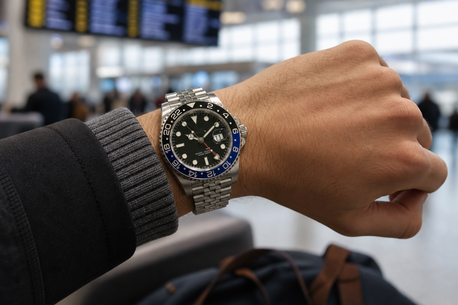 GMT-часы на запястье в аэропорту