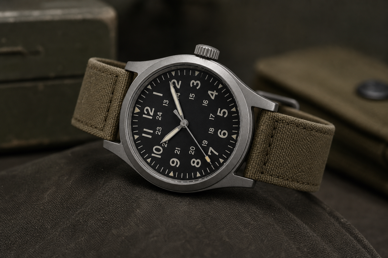 Field watch с матовым циферблатом и arabic numerals, студия