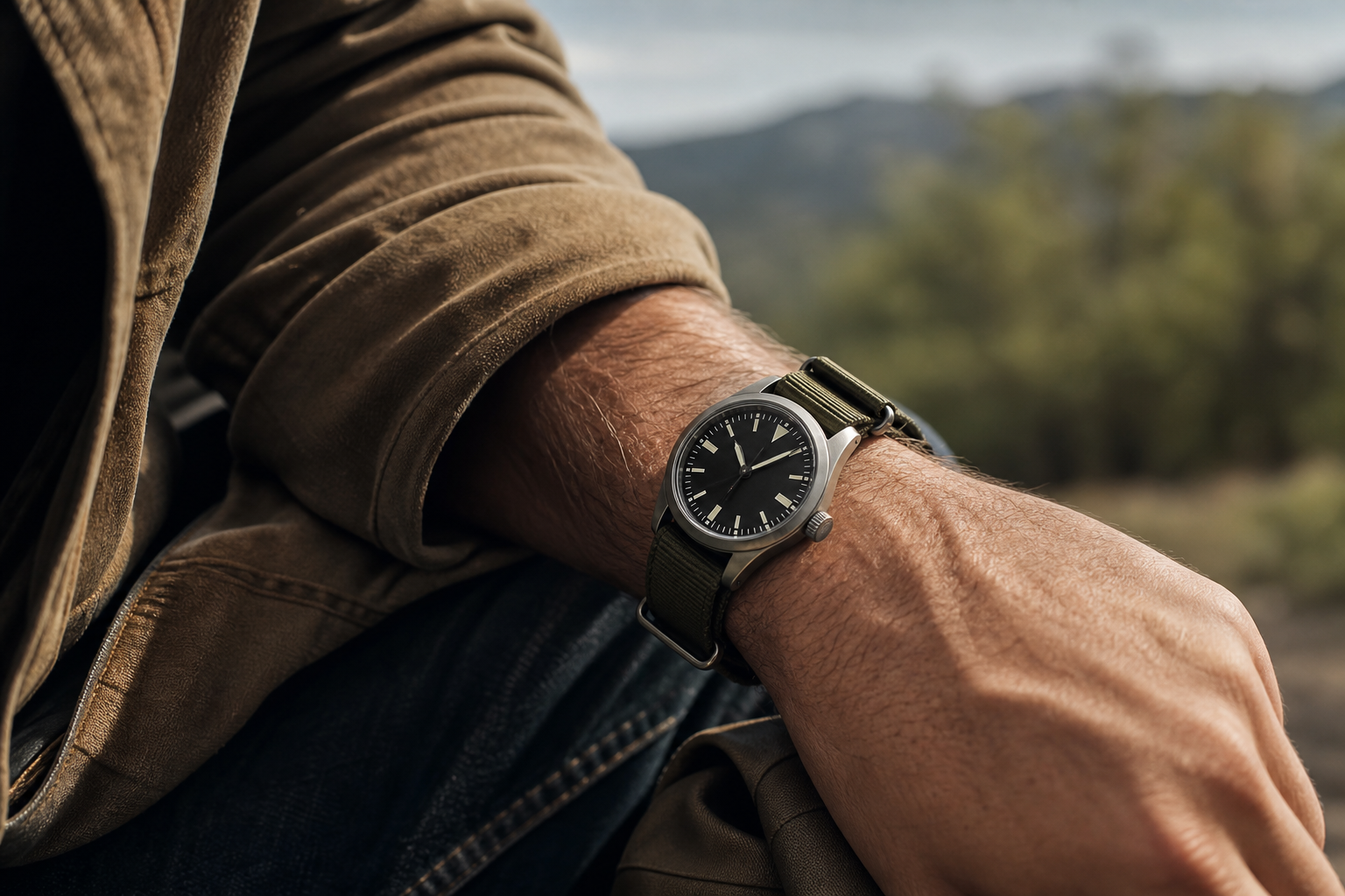 Field watch на NATO-ремешке на запястье